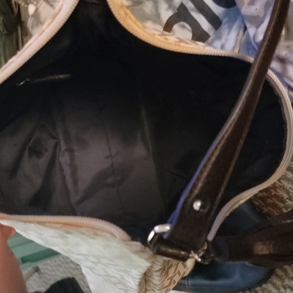 Tommy Hilfiger 12x10 Signature Handbag Creme Brown Fabric - Picture 5 of 7